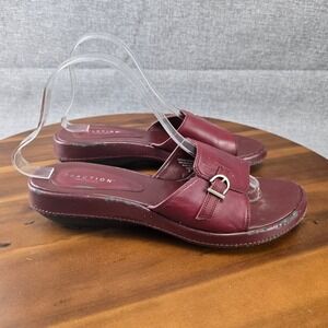 Reaction Kenneth Cole Women's‎ Leather Buckle Slide Sandals Maroon Size 9